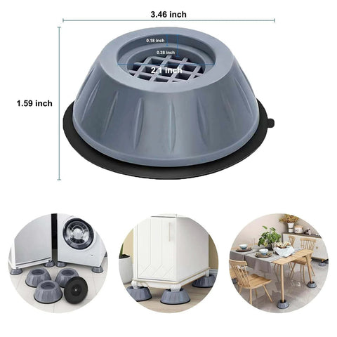 Anti Vibration Pads for Washing Machine and Dryer Set of 4 Universal Support Feet with dimensions and installation examples.