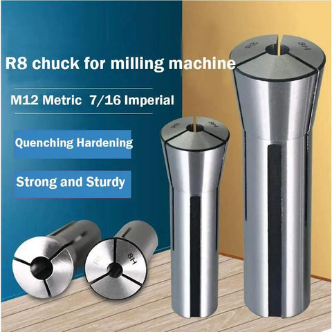 R8 Precision Round Spring Collet 5/16 Inch Mill Chuck Holder With M12 Thread, shown with specifications and design features for milling machines