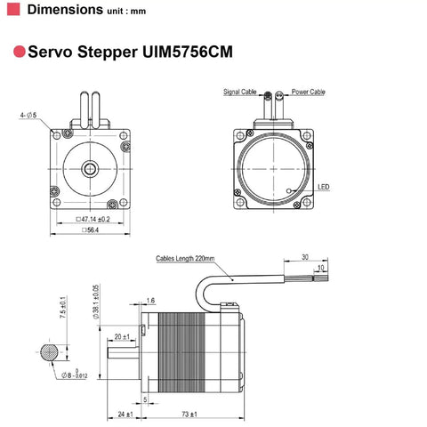 Technical diagram of Integrated NEMA 23 Servo Stepper Motor With Built In Encoder And Closed Loop Motion Controller And Driver CAN Bus Interface
