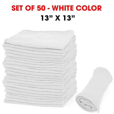 Pack Of 50 Reusable Cotton Rags For Home Garage And Car Detailing Durable Soft 13 By 13 Inch White Towels That Wash Easy