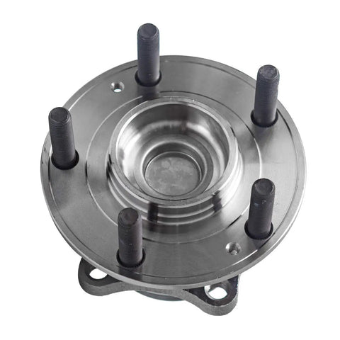 Front view of Rear Wheel Bearing And Hub Assembly For 2007-2018 Hyundai Santa Fe, 2013-2019 Santa Fe XL, 2007-2012 Veracruz, 2011-2015 Kia Sorento - 5 Stud Hub With ABS, FWD Only, OEM Quality Drop-In Replacement Part.