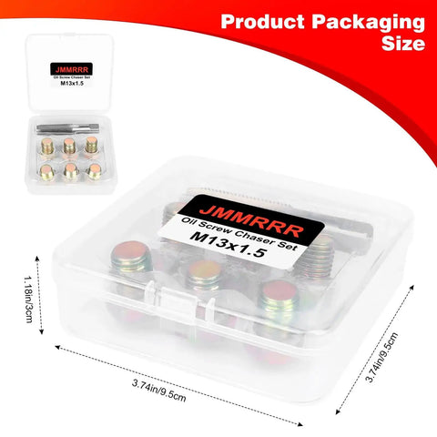 Stainless Steel Oil Drain Plug Thread Repair Kit M13 X 1.5Mm in clear packaging, including screws and tap tool, for auto maintenance.