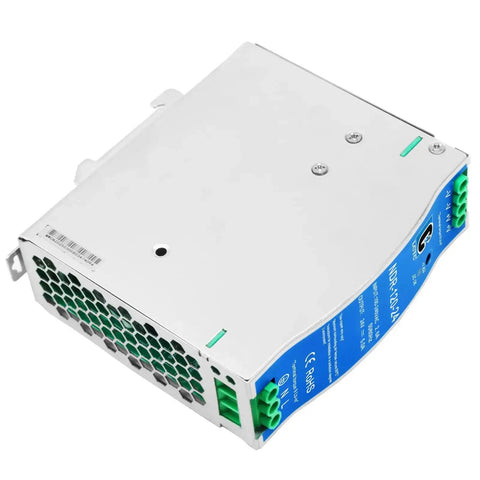 Beefy 24V DC Power Supply Dual Output 120W For DIN Rail Mount, 100-240VAC Input, 24VDC 5A Output, Blue Enclosure