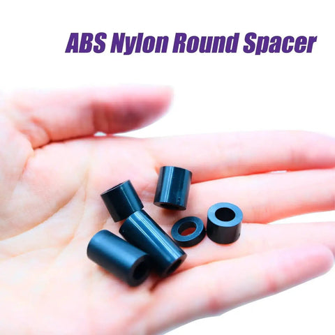 120 Piece Black Nylon ABS Round Spacers Kit No Threads, Plastic Spacer Set For M3 Screws, displayed in hand