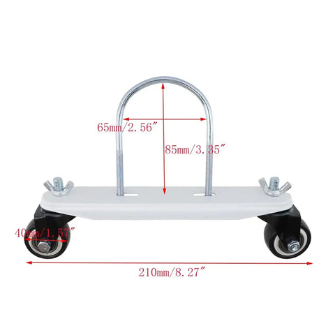 2-Pack Mobile Pulley Holders For Oil Filled Radiator, Iron Construction With 360 Degree Swivel Wheels, Easy Tool-Free Installation Via Butterfly Nut, Sturdy Caster Frame Base For Electric Heaters, White Wheel Design.