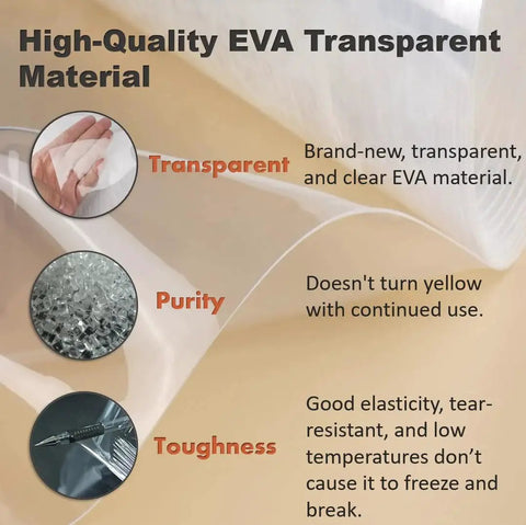 Universal Forklift Rain Cover Up To 6000lb Waterproof Rollable Clear EVA Shield material features for transparency, purity, toughness.