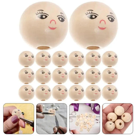 Round Wooden Smile Face Beads Set, 50 Pieces Doll Head Wood Beads, Loose Beads, Round Spacer With Hole For DIY Jewelry Making And Crafts, 14mm Diameter.