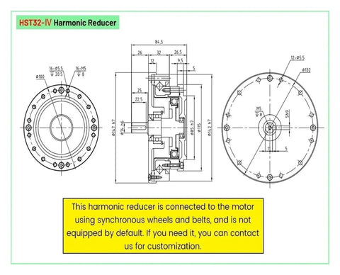 Technical diagram of 20 Arcsecond Harmonic Reducer Gear Drive For Servo Motor HST32 IV Strain Wave Gear With 100 To 1 Speed Ratio