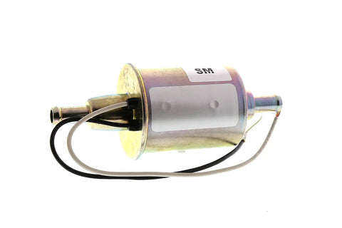 GM Genuine Parts EP42S Fuel Pump Replacement for GM Cars and Trucks, cylindrical metal pump with wires, side view.
