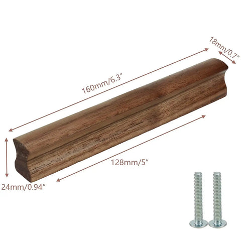 Walnut Wood Cabinet Pulls Set 10 Pcs Solid Wood Strip Type Handles For 5 Inch Center Holes 128mm Spacing natural finish