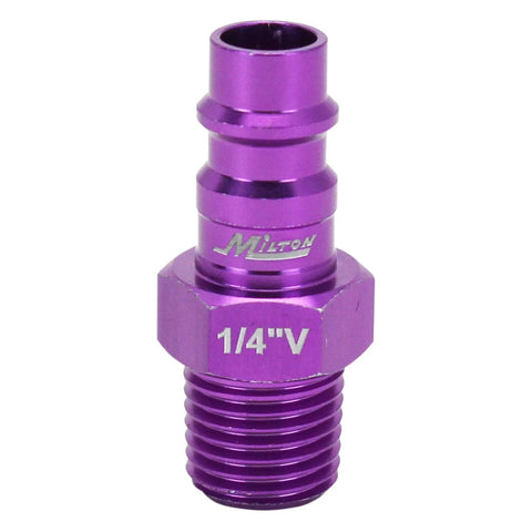 Milton ColorFit HighFlowPRO V-style plug, 1/4 in NPT male, purple anodized aluminum, box of 20
