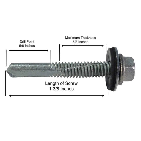 Side view of Heavy Duty Number Twelve Roofing Screws One And A Half Inch Self Drilling Type Five Drill Point With Hex Washer Head
