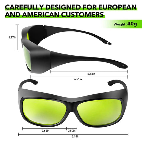 Front and side view of OD7 Plus Laser Safety Glasses For 800nm To 1100nm Range Pro Grade Eye Protection Goggles For Laser Welding, Cutting, Cleaning, And Marking With CE FDA Certification Durable Polycarbonate Frame By TRQWH