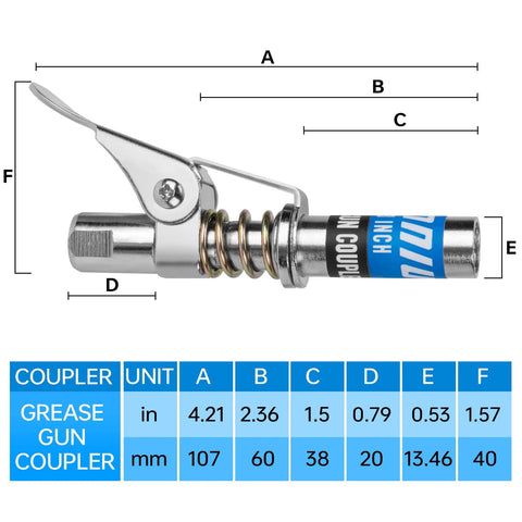 Grease gun coupler by Amazon, chrome metal body with locking lever and 0.53" tip for 1/8" NPT fittings