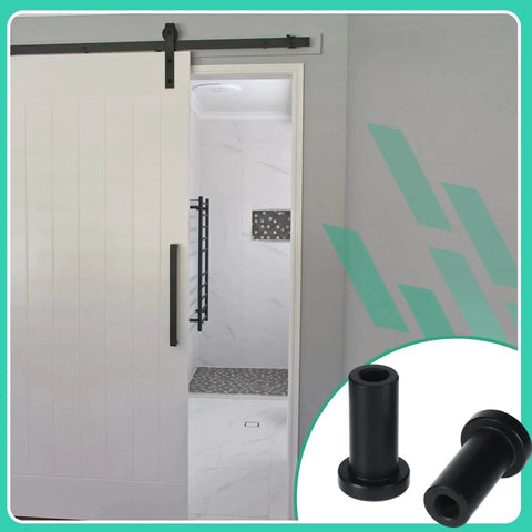 10 Set Barn Door Spacers Kit 2 Inch For Sliding Track Hardware With Screws Lag Bolts And Wall Anchors Carbon Steel Includes Plastic Wall Inserts For Easy DIY Track Connection And Stable Door Alignment in use with white sliding barn door.