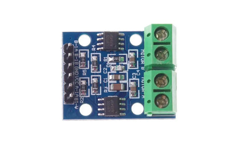 L9110S Dual Motor Driver Module For Arduino with green terminal blocks, ideal for robotic projects.