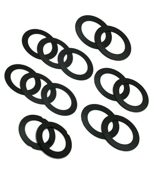 Black 1/2x28 Barrel Shim Kit For 223 5.56 Caliber, 14 Pack, Stainless Steel Shims visible in various sizes