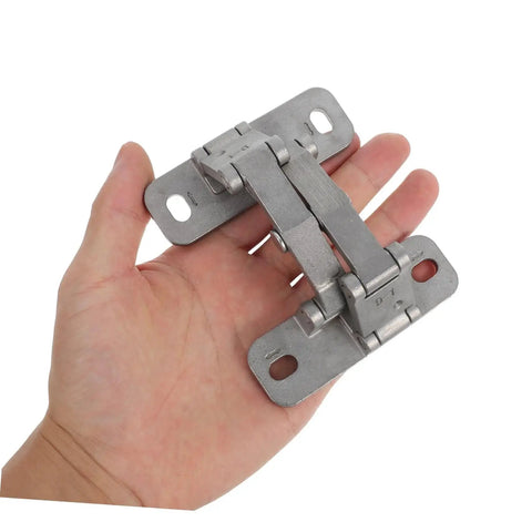 Heavy Duty Invisible Concealed Hinges in Stainless Steel for Indoor Outdoor Use, shown in hand to display size and detail.