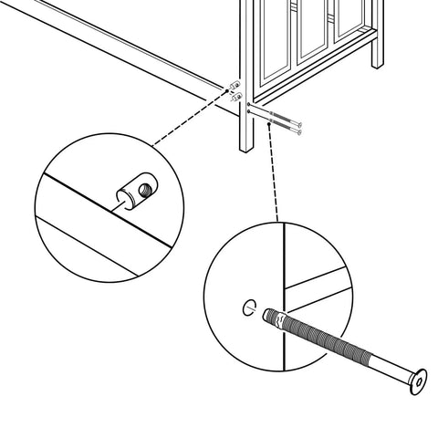 Diagram of Black M8 X 110mm Flat Head Socket Screws With Barrel Nuts Set Of 10 used in bed frame assembly