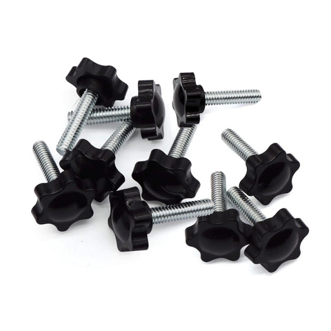 1/4-20 Threaded Knurled Thumb Nuts With Black Knobs For Quick Clamping, Durable Grip Screws Featuring Hex Star Pattern, 10 Piece Set