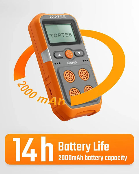 Guard-101 Four Gas Detector For H2S CO LEL And O2 With Vibration, Visual And Audible Alarms, shown with 2000mAh battery life