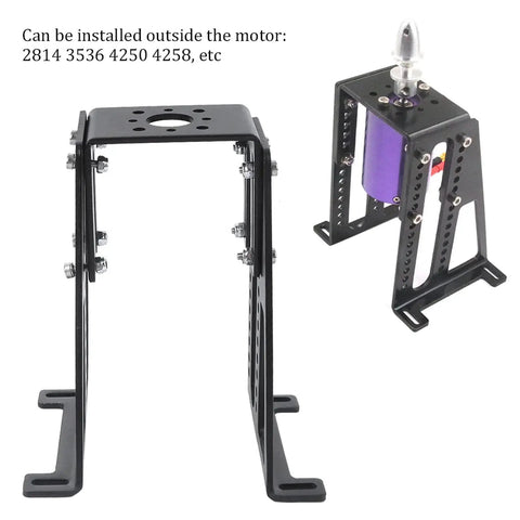 Aluminum Motor Mounting Stand For RC Airplanes Removable Motor Install Support. Display shows front and installed views.