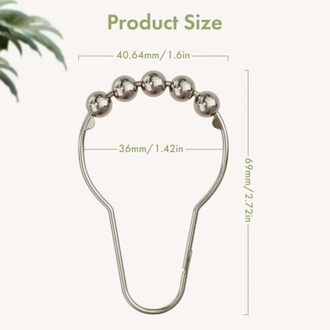 Rustproof Stainless Steel Shower Curtain Hooks Set Of 12 For Bathroom Rods With Polished Nickel Finish product size dimensions