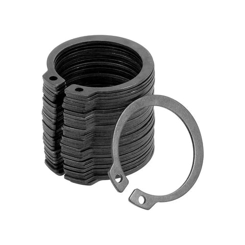Stack of 30 steel 35.5mm External Circlips C Clip Retaining Rings for Shafts Kit in 65Mn Steel, visible holes and openings