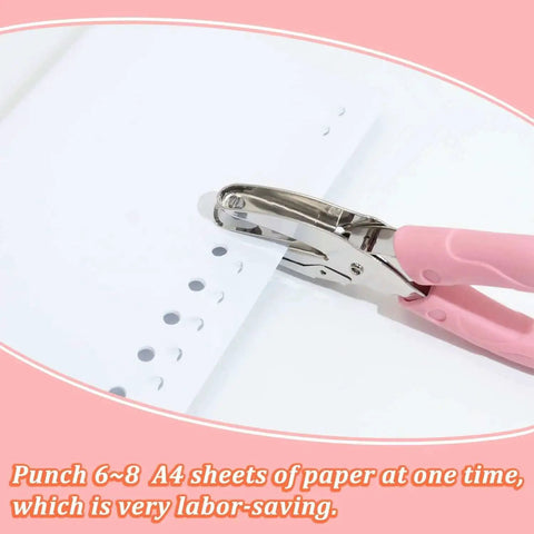 Three Piece Metal Handheld Paper Punch Set With Plastic Handle punching holes in paper