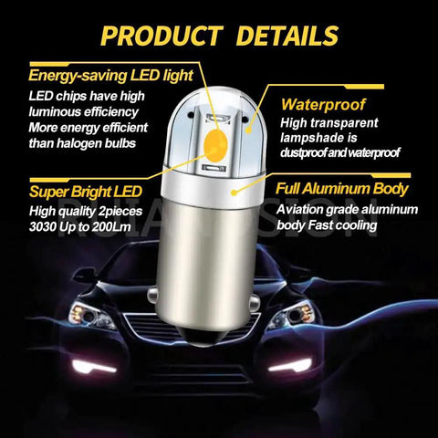 4 Pack 6V Warm White BA9S LED Bulbs, Ideal For Pinball Machines And Classic Car Interior Lights, on black car background