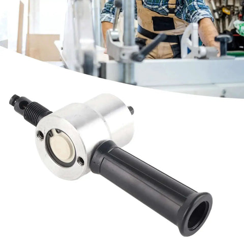 Beefy Dual Head Metal Nibbler Drill Attachment for Precise Sheet Metal Cutting and Machining shown in workshop setting