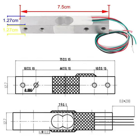 Two Pack Digital Load Cell Weight Sensor Kit With Screws And HX711 Module for DIY Portable Kitchen Scale Arduino Compatible 10kg sensor diagram