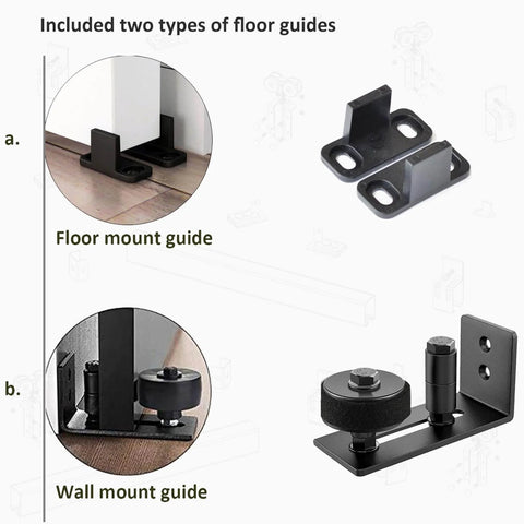 Included floor and wall mount guides for 16Ft Exterior Double Sliding Barn Door Hardware Kit, Heavy Duty Wall Mount Box Track For Outdoor Use