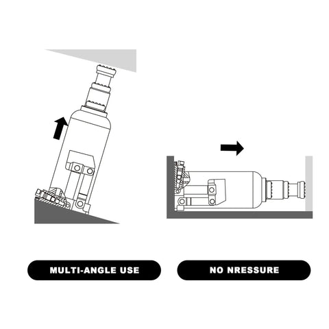 Diagram showing 2 Ton Hydraulic Bottle Jack With Vertical And Horizontal Use Not For Trucks in different lifting positions.