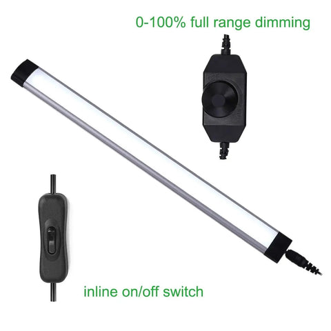 Under Cabinet LED Light Bar Kit 12V Plug In Dimmable With Switch 6 Panel Daylight White shown with dimming knob and switch