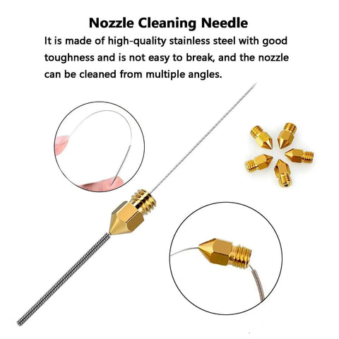 25Pcs MK8 Ender 3 V2 Brass Nozzles 0.4mm set with nozzle cleaning needle for precise cleaning and maintenance.