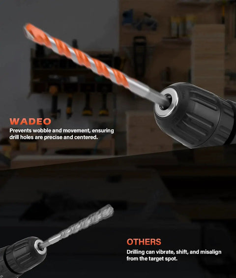 Close-up of a shockproof tile bit from Seventeen Piece Concrete Drill Bit Set With Bit Holder And Keychain Carbide Hex Shank Masonry Drill Bits For Cement Brick Tile Glass And Plastic Six Sizes Included Shockproof Tile Bits Built For Diy Home Projects And Tough Renovations.
