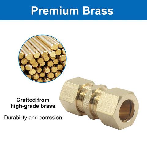 Brass compression tube fitting union, 1/2 in OD x 1/2 in OD, 5-pack, high-grade brass
