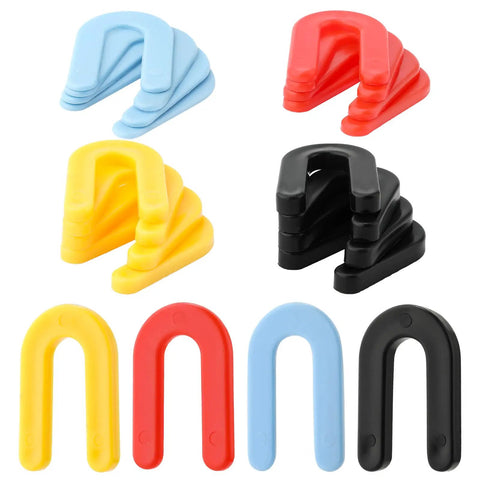 Must-Have Plastic Shims Set 200 Pcs Horseshoe Spacers U Shims For Leveling In Black 1/4 Inch Yellow 3/16 Inch Red 1/8 Inch Blue 1/16 Inch Durable PP Material, 4 Colors, 50 Pcs Each, showing all colors.