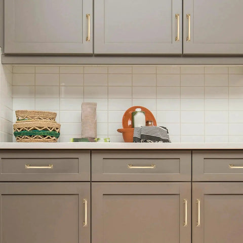 Kitchen cabinets with installed 10 Pack Solid 5 Inch Square Foot Arch Cabinet Pulls In Champagne Bronze For Kitchen Cabinets And Cupboards