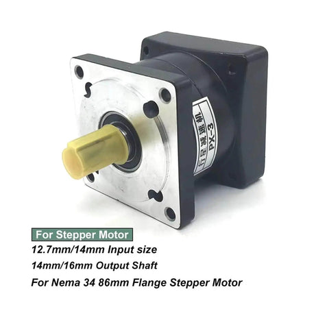 Planetary Gearbox Motor Reducer 86mm Stepper Gearbox For Textile Machines, aluminum housing, 12.7mm/14mm input, 14mm/16mm output