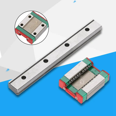 Compact 12mm Linear Rail With Four Point Ball Retainer And Built In Lubrication System Includes 100mm Travel on blue backdrop