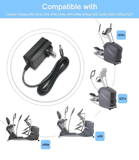 9V 2A Power Adapter That Works With Max Trainer M3 M5 M6 M7 M8 HVT Elliptical And Horizon Fitness Cardio Machines, 6 Ft Cable, 5.5x2.1mm Plug image, showing adapter with elliptical compatibility