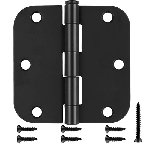 30 Pack Matte Black Door Hinges 3.5 by 3.5 Inch Five Eighth Inch Radius Interior Hinges with visible screws included for installation