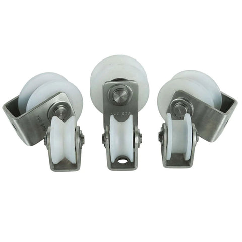 Front view of Heavy Duty Sliding Door Roller Kit With 304 Stainless Steel Bracket And Nylon Castor Rugged Barn Door Hardware.