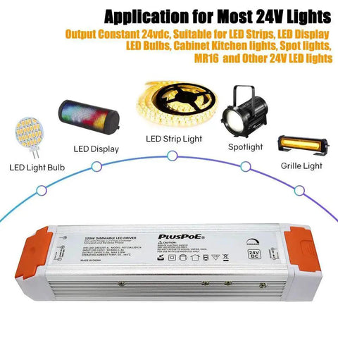 Image of 120W Dimmable LED Driver 24V AC To DC Power Supply For Dimming 24V LED Lights And Strips Compatible With Lutron Leviton ABB