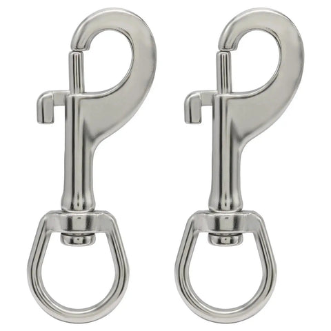 Two 3.5-inch stainless steel swivel eye snap hooks, 316 SS, front view