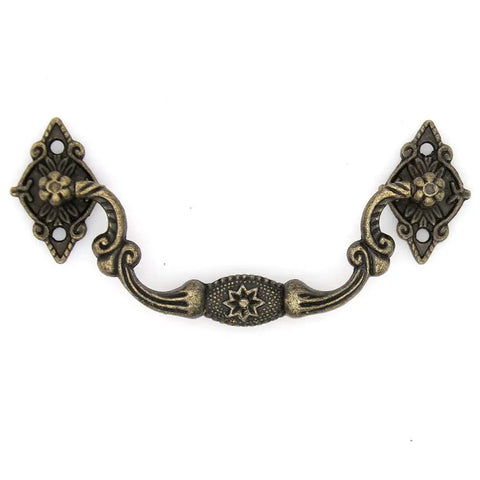 4 Pack Vintage Antique Brass Bail Pull Handles For Wooden Drawers Cabinets And Cupboards, Medium Size, retro diamond base