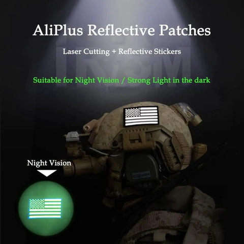 Two Pack American Flag Patches Infrared Reflective With Laser Cut Edges Regular And Reverse Fit Brown Color on tactical gear