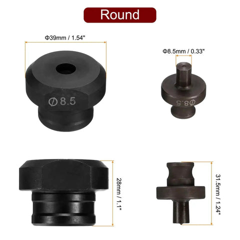 8.5mm Hydraulic Hole Punch Die Kit For Precise Round Holes In Electric Punching Machine showing dies and measurements